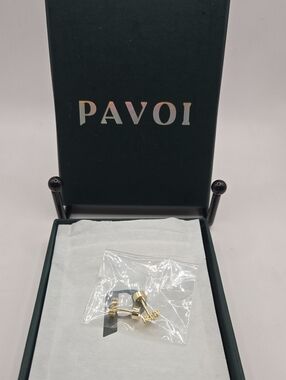 NEW PAVOI Gold Tone Huggie Stud Earrings - New in Box